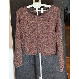 Express Sweater Womens Size S Multicolor Chunky Knit Crewneck Open Back Festival